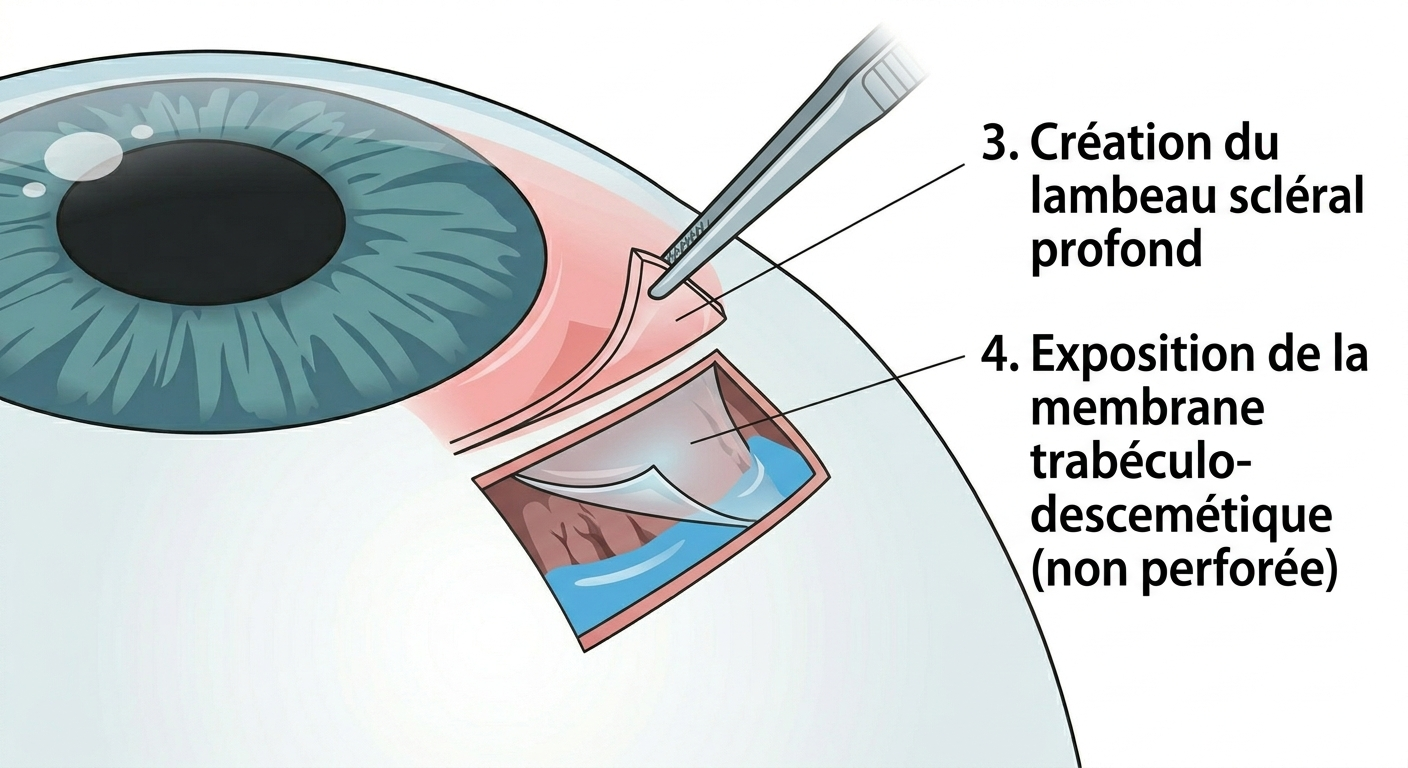 Étape 2 : création du lambeau scléral profond exposant la membrane trabéculo-descemétique